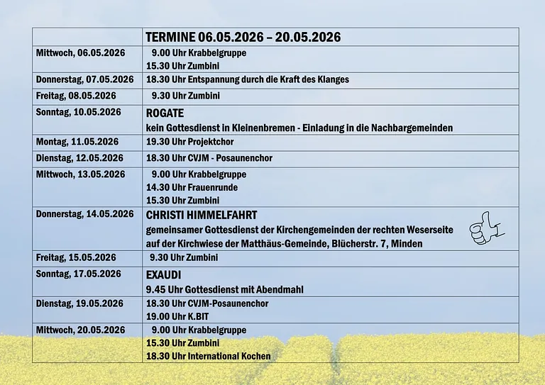 Termine 06.05.2026-20.05.2026