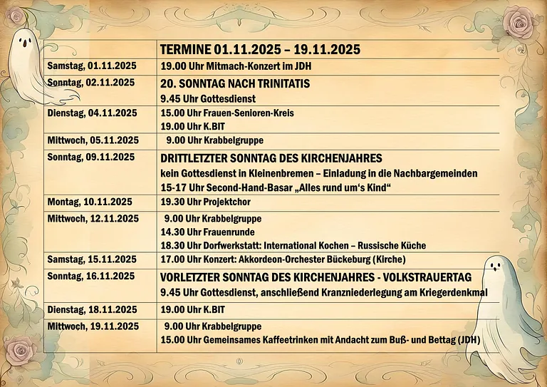Termine 01.11.2025-19.11.2025