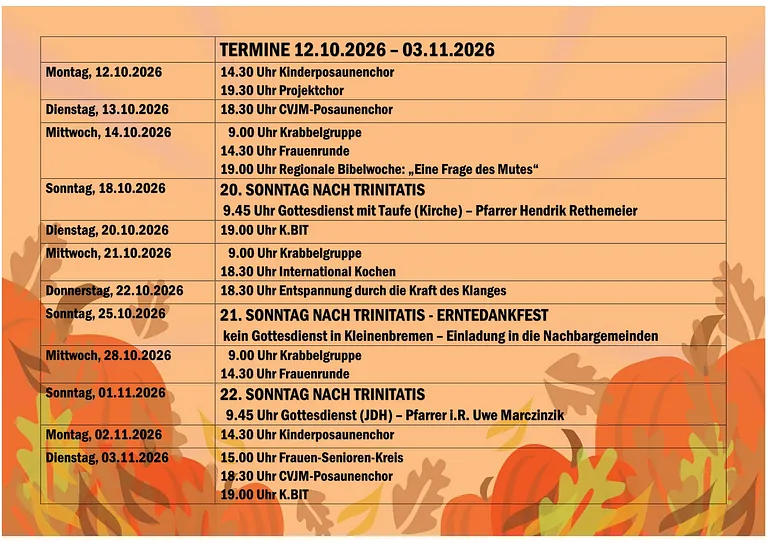Termine 12.10.2026-03.11.2026