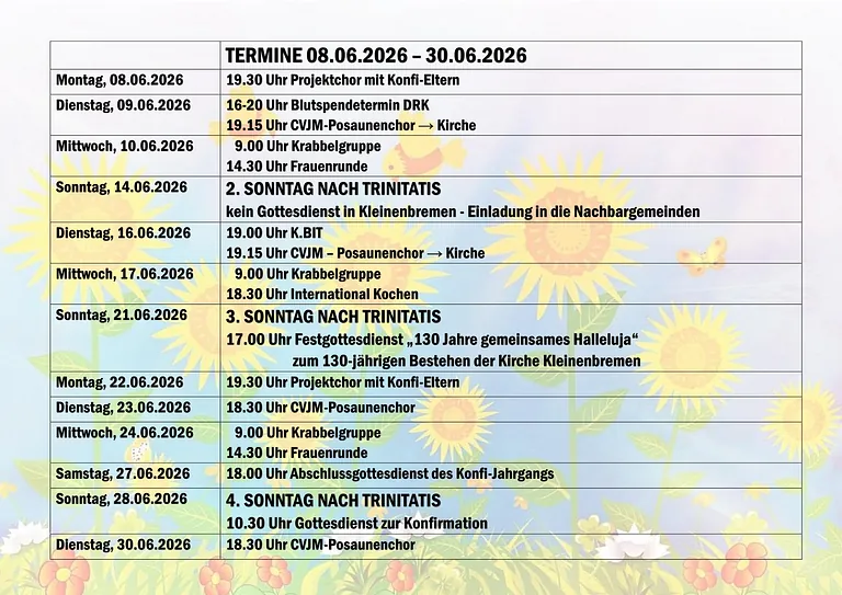 Termine 08.06.2026-30.06.2026