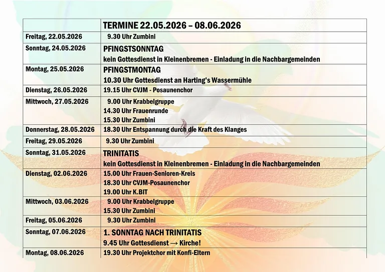 Termine 22.05.2026-08.06.2026