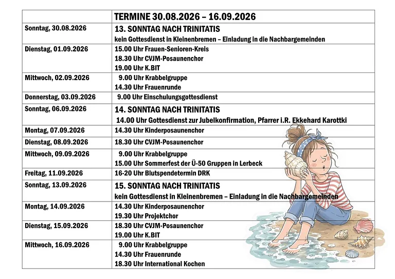 Termine 30.08.2026-16.09.2026