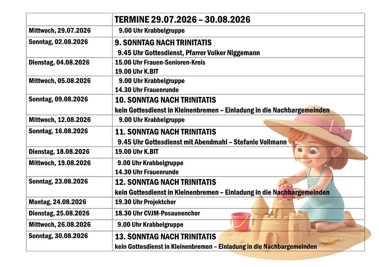 Termine 29.07.2026-30.08.2026