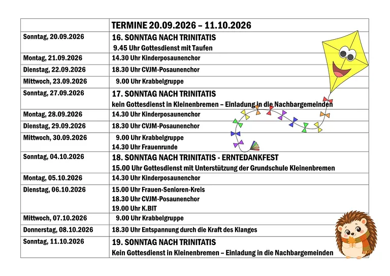 Termine 20.09.2026-11.10.2026