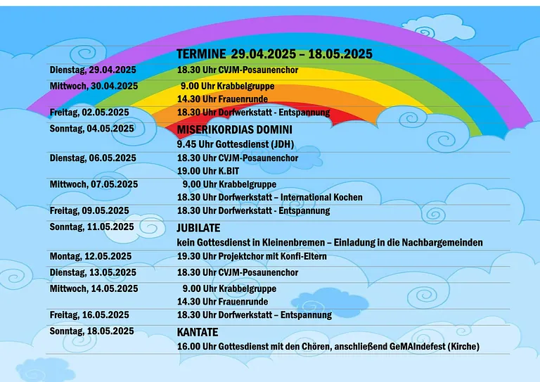 Termine 29.04.2025 - 18.05.2025