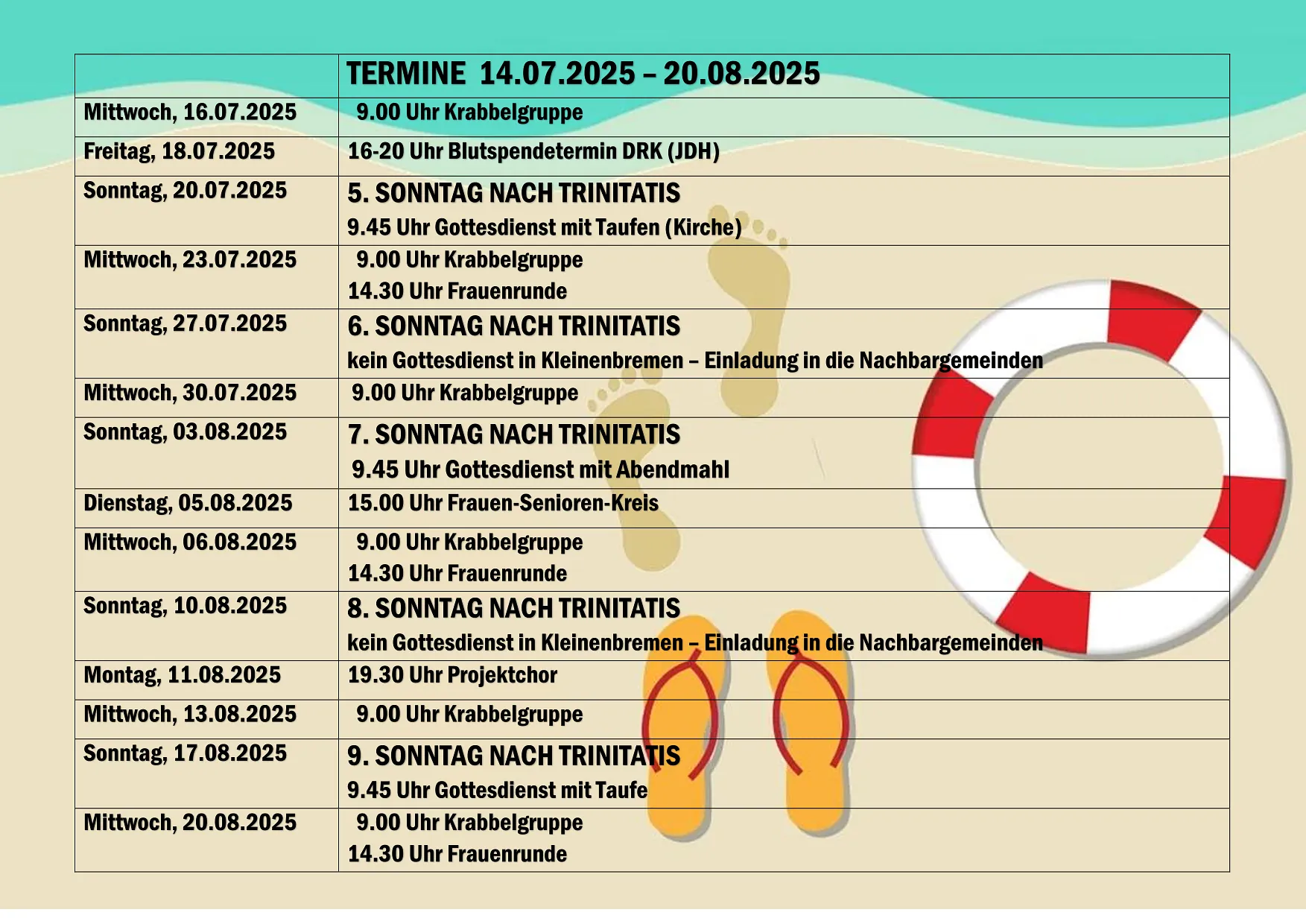 Termine 14.07.2025-20.08.2025
