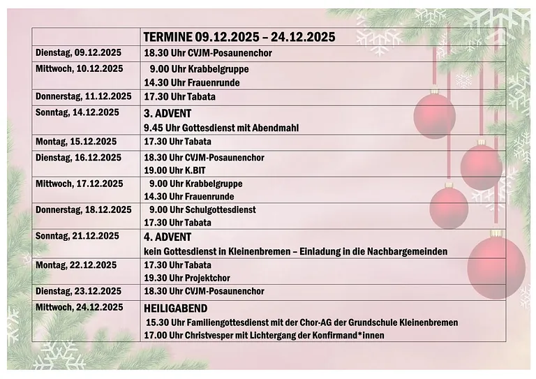 Termine 09.12.2025-24.12.2025